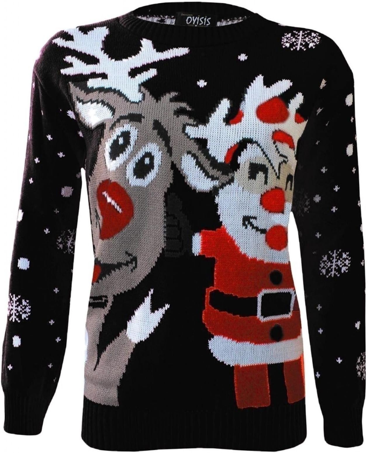Funky Fashion Shop Ladies Mens Long Christmas Reindeer Retro Jumper Sweater Knit Snow Cute Xmas 8-14