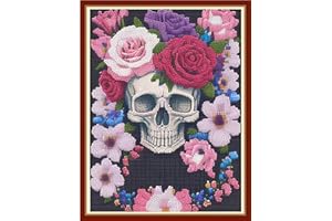 Findvoor Stamped Cross Stitch Kits for Beginners Full Range of Cross Stitching Embroidery Pattern for Kids or Adults, 11CT DIY Needlepoint Embroidery Starter Kits-Flower Skeleton 15.7x19.7 inch
