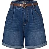 Belle Poque Women Demin Shorts High Waisted Wide Leg Jean Shorts with Pockets