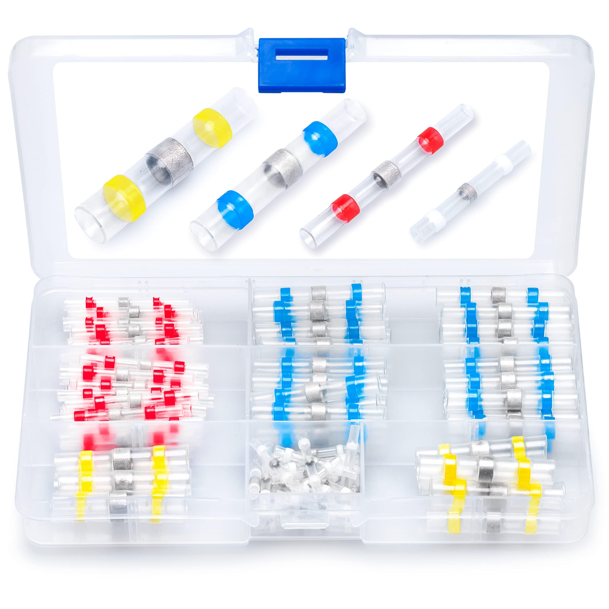 Wirefy Solder Connector with Heat Shrink Tube in Set - Cable Connector Waterproof - Heat Shrink Tube Transparent Butt Connector - Shrink Connector 0.125-6 mm² - 110 Pieces