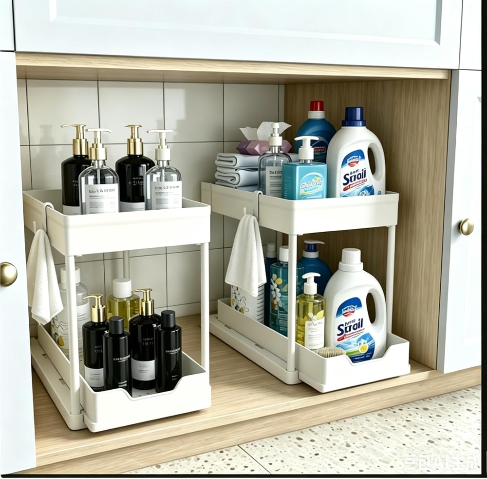 DEKAVA Under Sink Storage 2 Pack 2 Tier Sliding Organiser White