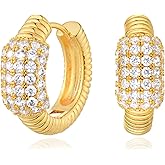 VACRONA Gold Huggie Hoop Earrings for Women 14K Gold Plated 925 Sterling Silver Posts Cubic Zirconia Lightweight Star Heart Trendy Hypoallergenic Jewelry