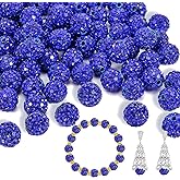 150pcs 10mm Rhinestone Beads for Jewelry Making,Full of Diamonds Round Disco Bead Bulk,Clay Bead for Crafting,Rhinestone Clay Beads for DIY Baseball Necklace Bracelet (Dark Blue, 10mm/100pcs)