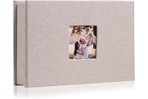 HENPISEN Photo Album 4x6 with 100 Pockets,Slip-in Picture Albums,Linen Cover Memory Book with Front Window,Black Page Vertical Photo Book for Wedding,Family,Anniversare,Baby,Vacation(Beige)