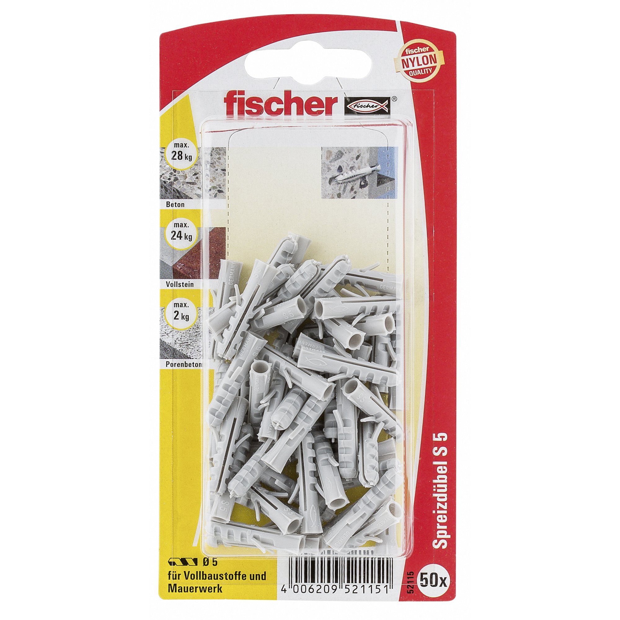 Fischer 52115 S 5 GK Expansion Plug - Multi-Colour (50-Piece)