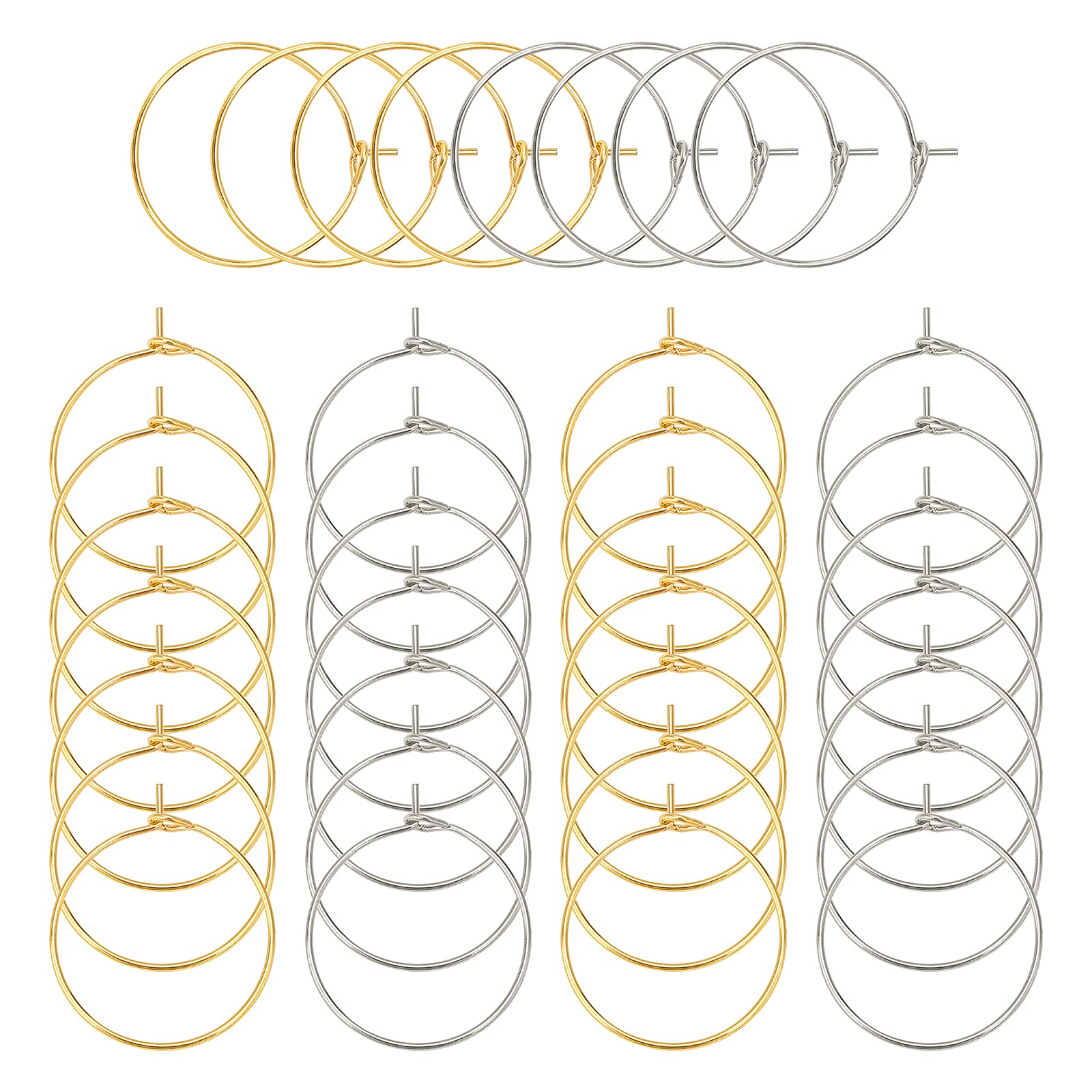 UNICRAFTALE About 100pcs 20mm 2 Colors Earring Hoops 21 Gauge Stainless Steel Hoop Earring Wine Glass Charms Rings for DIY Earring Making Golden and Stainless Steel Color