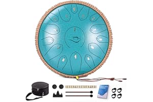 NATRALDRUM Steel Tongue Drum, 12 Inch 15 Note Tongue Drums, Handpan Drums Percussion Instrument for Kids & Adults, Hand Pan Drum with Music Book, Drum Mallets and Carry Bag, Major C (Malachite Green)