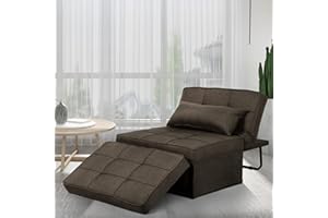 Saemoza Sofa Bed, 4 in 1 Multi Function Folding Ottoman Sleeper Bed, Modern Convertible Chair Adjustable Backrest Sleeper Couch Bed for Living Room/Small Apartment, Dark Brown