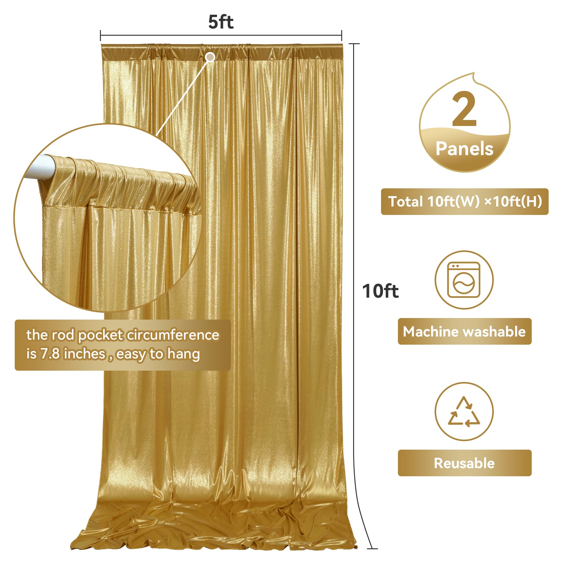 10x10 ft Gold Sequin Backdrop Curtain Panels for Parties, Wrinkle Free Glitter Photo Backdrop Drapes 2 Panels 5x10FT Shimmer Back Drop Cloth for Wedding Birthday Christmas Photography Background