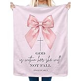 VRW Coquette Preppy Pink Bow Christian Kids Blanket, God is Within Her She Will Not Fall Bible Verse Throw Blanket for Girl Nursery Room Bedroom Couch Bed Decor, Christian Gifts for Girls, 30x40 Inch