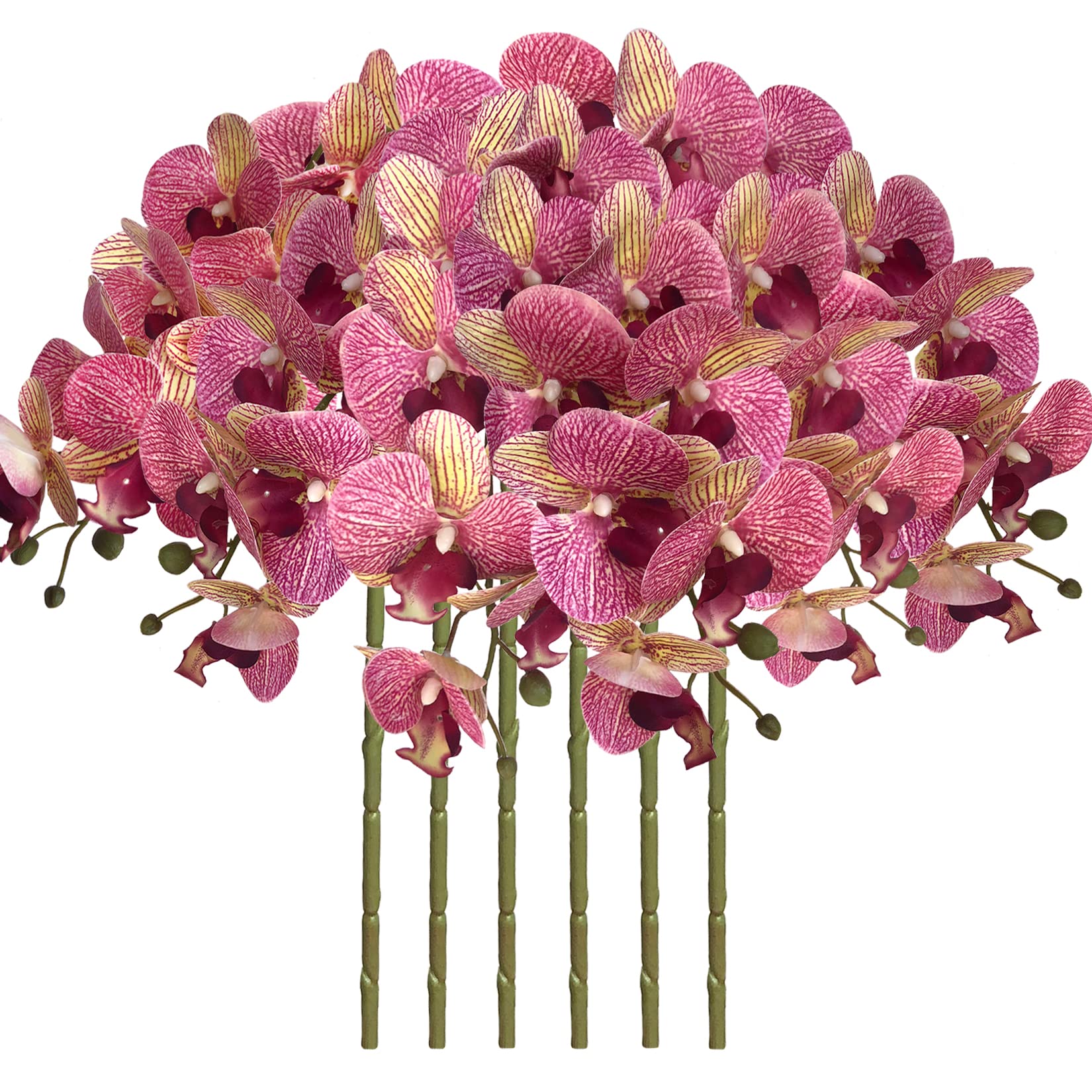 Photo 1 of FagusHome 32 Inch Artificial Phalaenopsis Flowers 6 Pcs Artificial Orchid Flowers Stem Plants for Home Décor (Purple Dapple)