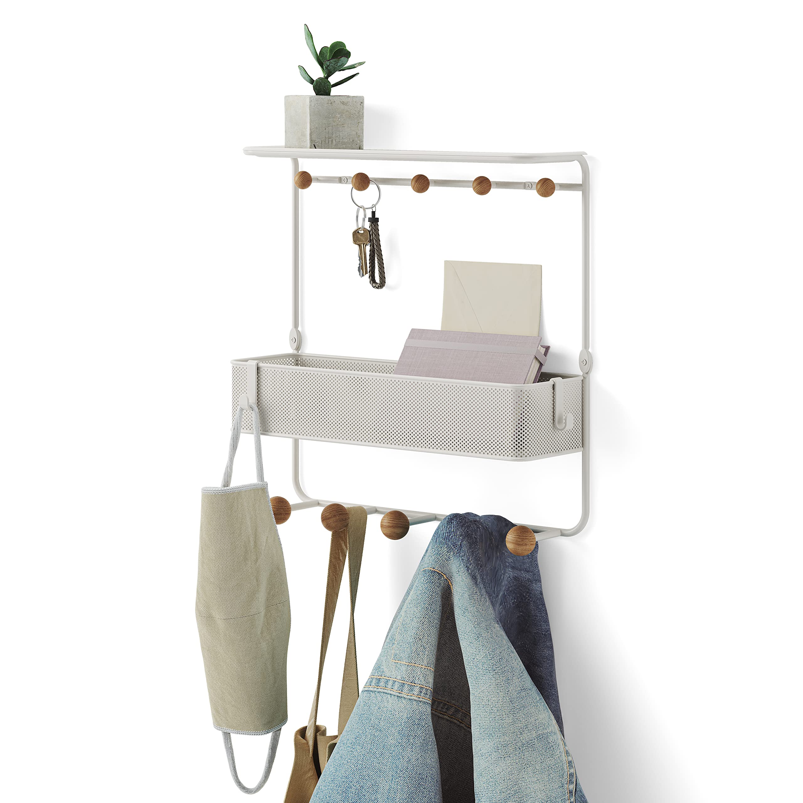 Photo 1 of Umbra Estique Entryway Organizer with Hooks and Shelves, W/Shelf, White