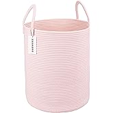 XUANGUO Cotton Rope Laundry Basket Hamper for Girls Kids Baby Nursery Hamper Bin Woven Storage Basket for Living Room Girls room Boho Tall Rope Baskets for Blanket Toys Large light pink