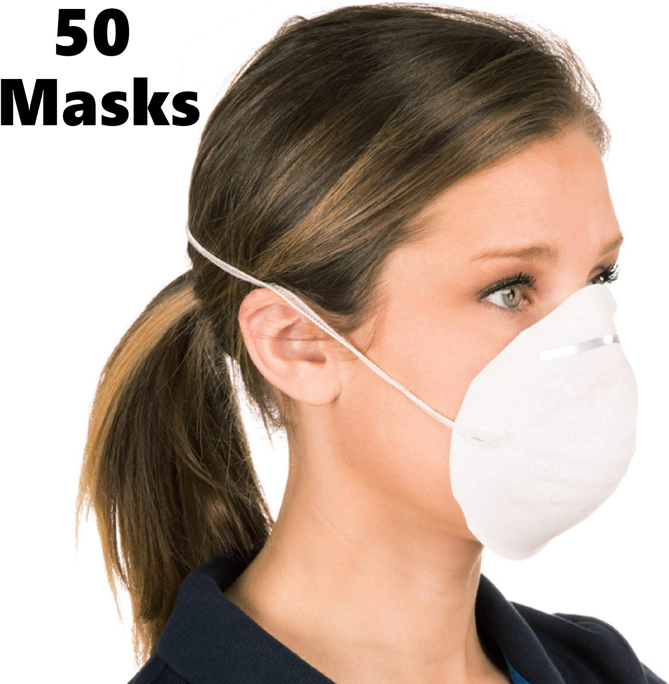 Block Number C105 Disposable Non-Toxic Dust & Filter Safety Masks for Dust Pollen Germs and Irritants; Seasonal Allergy Protection Mask; One Size Fits All (50)