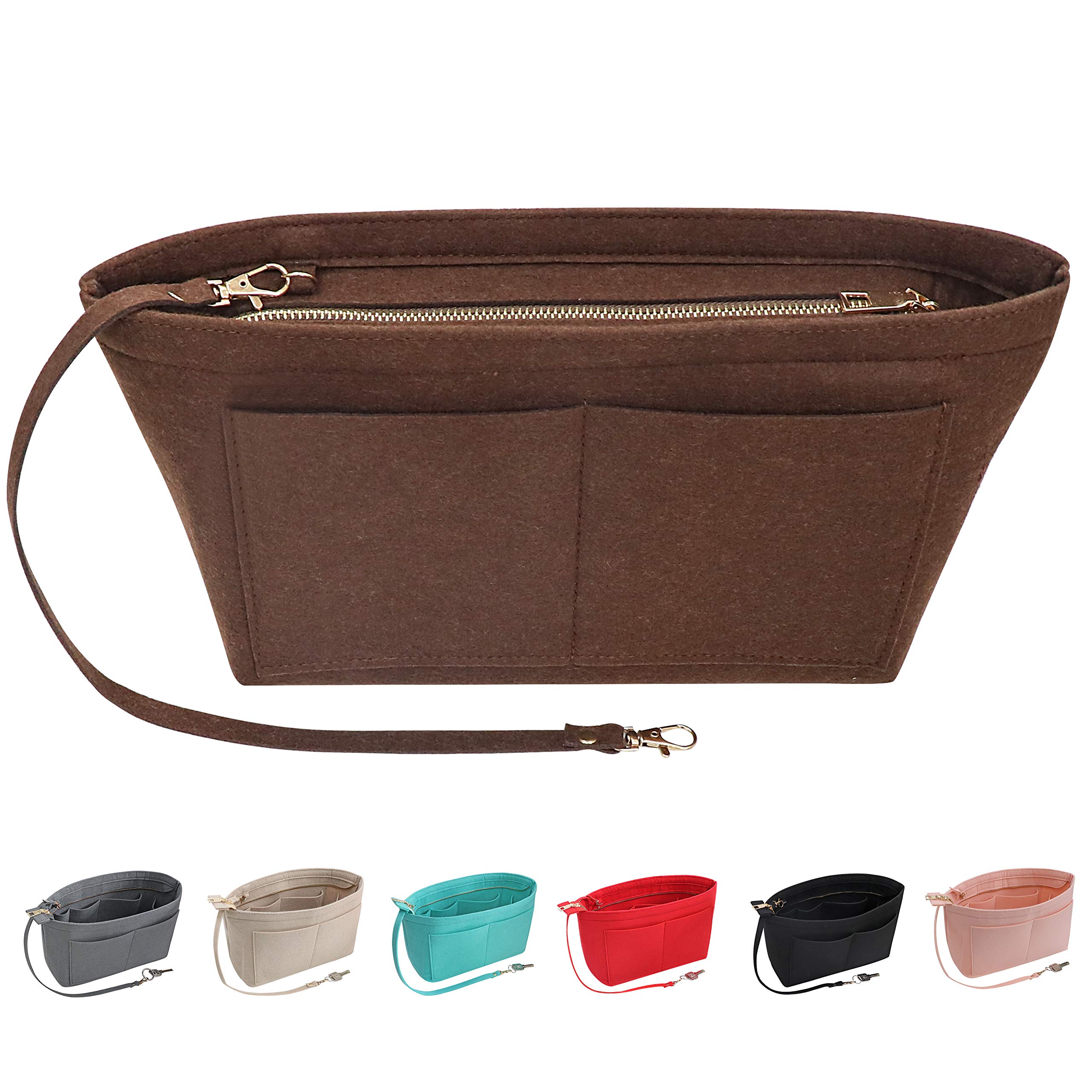 Soyizom Felt Handbag Organiser Purse Organiser Felt Insert Bag Organisers Multi Pockets Tote Bag in Bag for Women,Coffee-XL