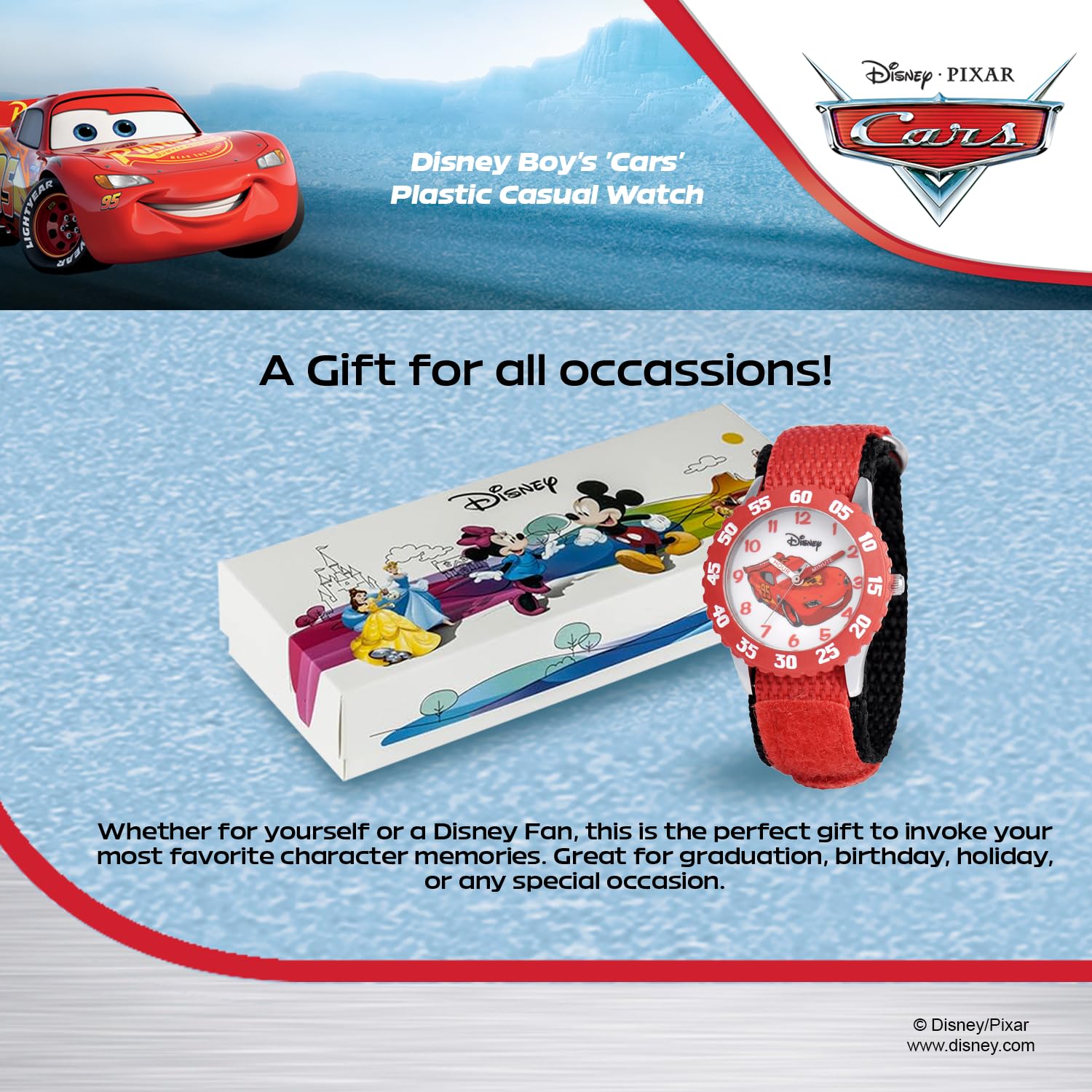 Disney Lightning McQueen Watch for Boys – Cars Analog Watch for Kids 3-5, Toddler, Boys – Black Bezel, Nylon Strap – Fun and Stylish Cars Watches Featuring Lightning McQueen Toddlers and Young Kids