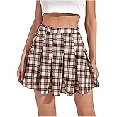 Milumia Women Plaid Print High Waist Pleated Skirt Flared A Line Short Skirts