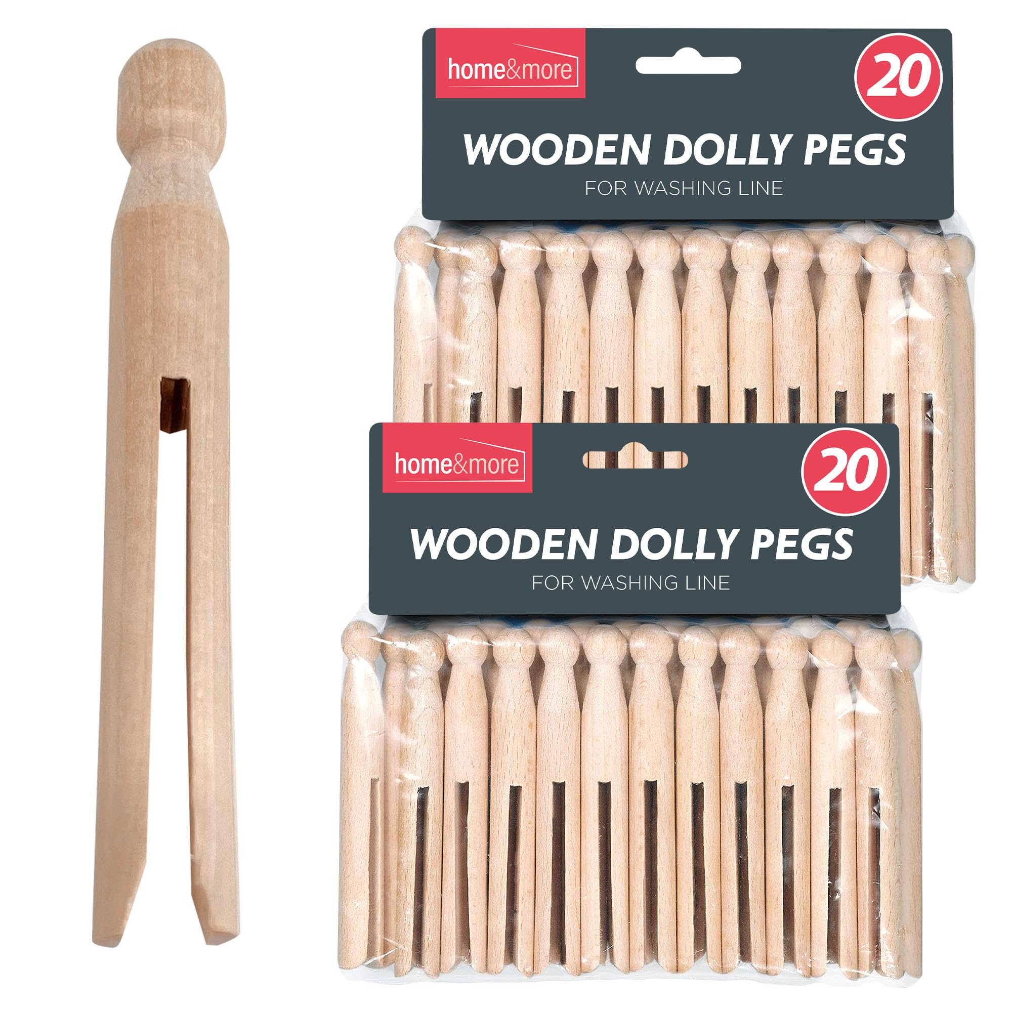 SOL 40pk Wooden Pegs for Washing Line, Extra Strong and Heavy Duty Dolly Laundry Clip, Rustproof and Long-Lasting Use, Ideal for Towels, Bedsheets and Clothing, Versatile for Craft Projects