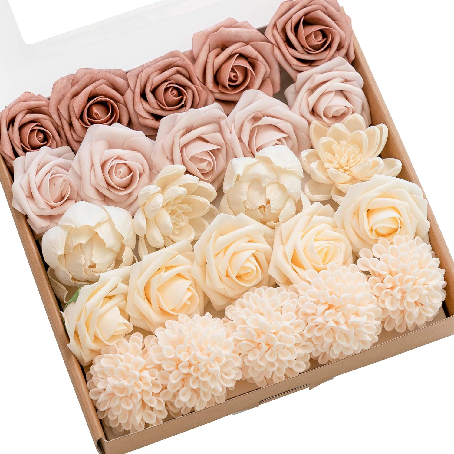 Ling's moment Artificial Flowers Combo Box Set for DIY Wedding Bouquets Centerpieces