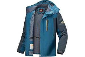 Slwosdlds Men's Winter Ski Jacket Warm Waterproof Fleece Liner Snow Coat Hooded Windproof Mountain Raincoat