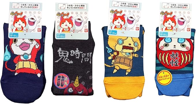 Amazon 妖怪ウォッチ 靴下 ４足セット ジバニャン ゴルニャン 鬼時間 コマさん コマじろう クルーソックス 子供 くつ下 16 21センチ 靴下 通販