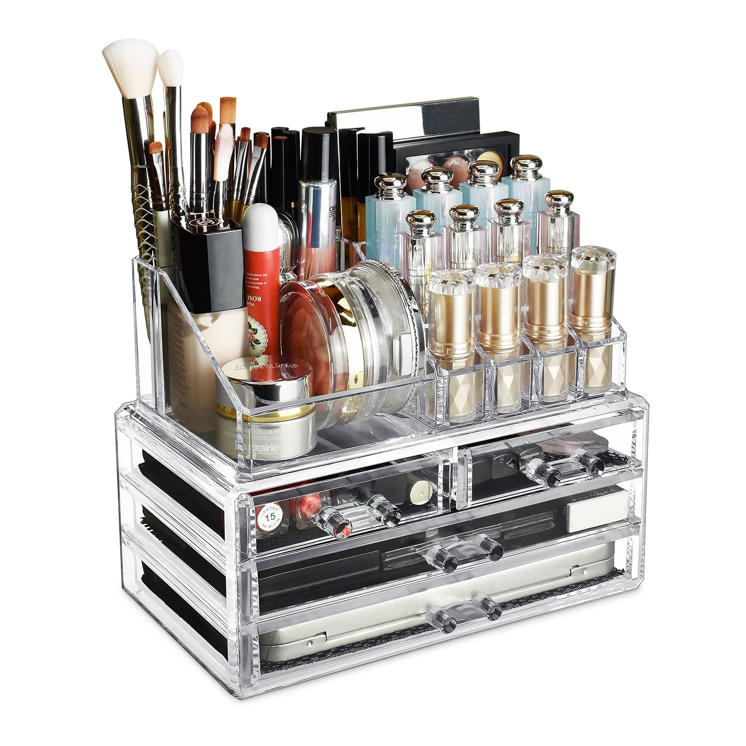 Photo 1 of Ikee Design Acrylic Makeup Organizer with 4 Drawers and Removable Top Lipstick Holders, Ideal for Make-up or Accessories,Enhance Your Vanity or Bathroom with Clear Design for Quick Visibility
