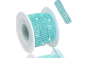 FULZTEY Bling Rhinestone Close Chain,SS6 Rhinestone Diamond Chain for DIY Crafts,Lake Blue Rhinestone String,10 Yards Crystal Ribbon for DIY Clothes Jewelry Wedding Party Bouquet Accessories