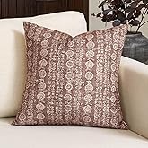 Amor Virisso Vintage Floral Throw Pillow Covers 18x18 Striped Farmhouse Block Print Pillow Cover Boho Neutral Decorative Pillows for Living Room Bed, Brown