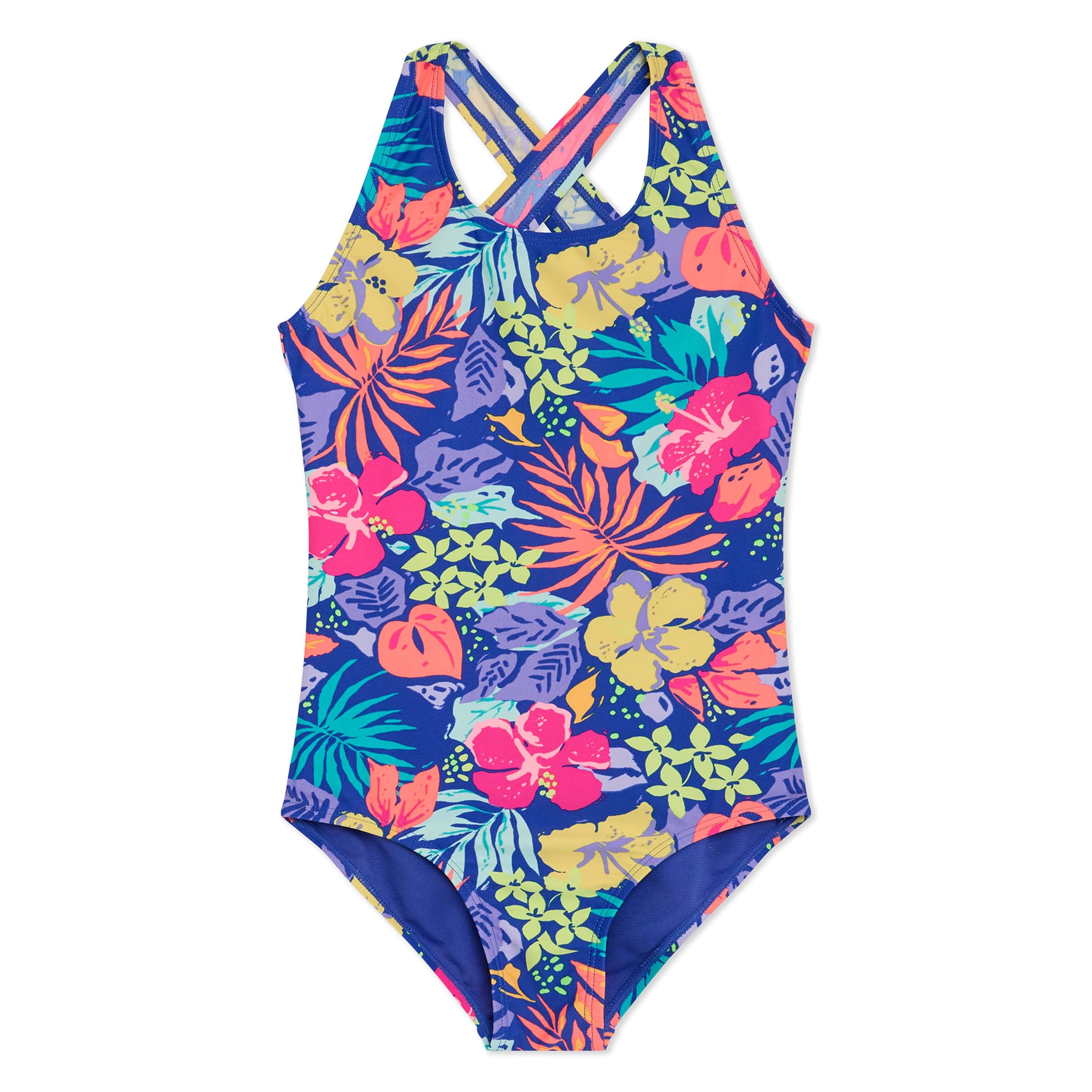 Lands’ End Girls’ UPF 50+ Stretch Crisscross Back One Piece Swimsuit, Dazzling Blue, Medium