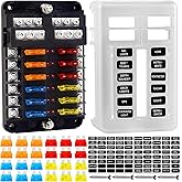 Fuse Block, 12v Fuse Box Holder with Led Indicator Waterproof Cover, Cyrico 12 Circuits Fuse Panel with Negative Bus for 12V/