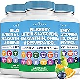 Liberty Lifestyle Eye Health Vitamins with Bilberry, Lutein & Zeaxanthin, Lycopene, Resveratrol, Grape Seed Extract Flaxseed Astaxanthin- AREDS 2-180 Capsules