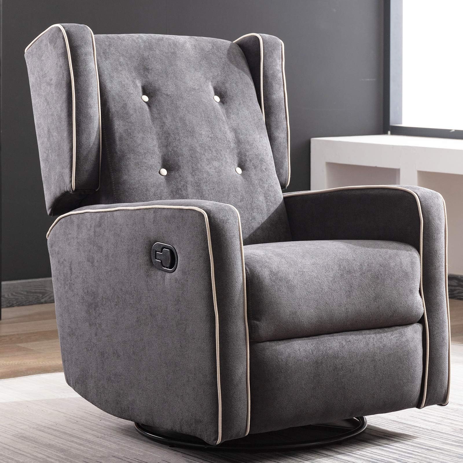 CANMOV Swivel Rocker Recliner Chair, Manual Reclining Chair, Single Seat Reclining Chair, Smoke Gray01