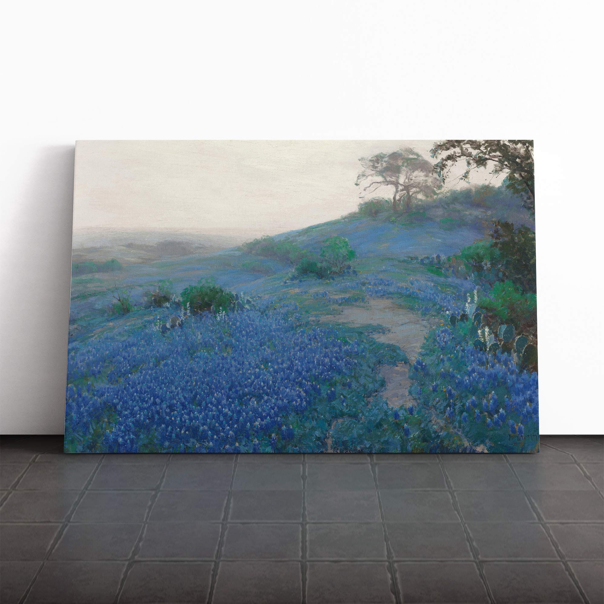 Julian Onderdonk Blue Bonnet Field Canvas Print | Gallery Wrapped 30mm Frame Wall Art | 20x14 inches | Ready to Hang | Modern Landscape Picture | Living Room Bedroom Lounge Office