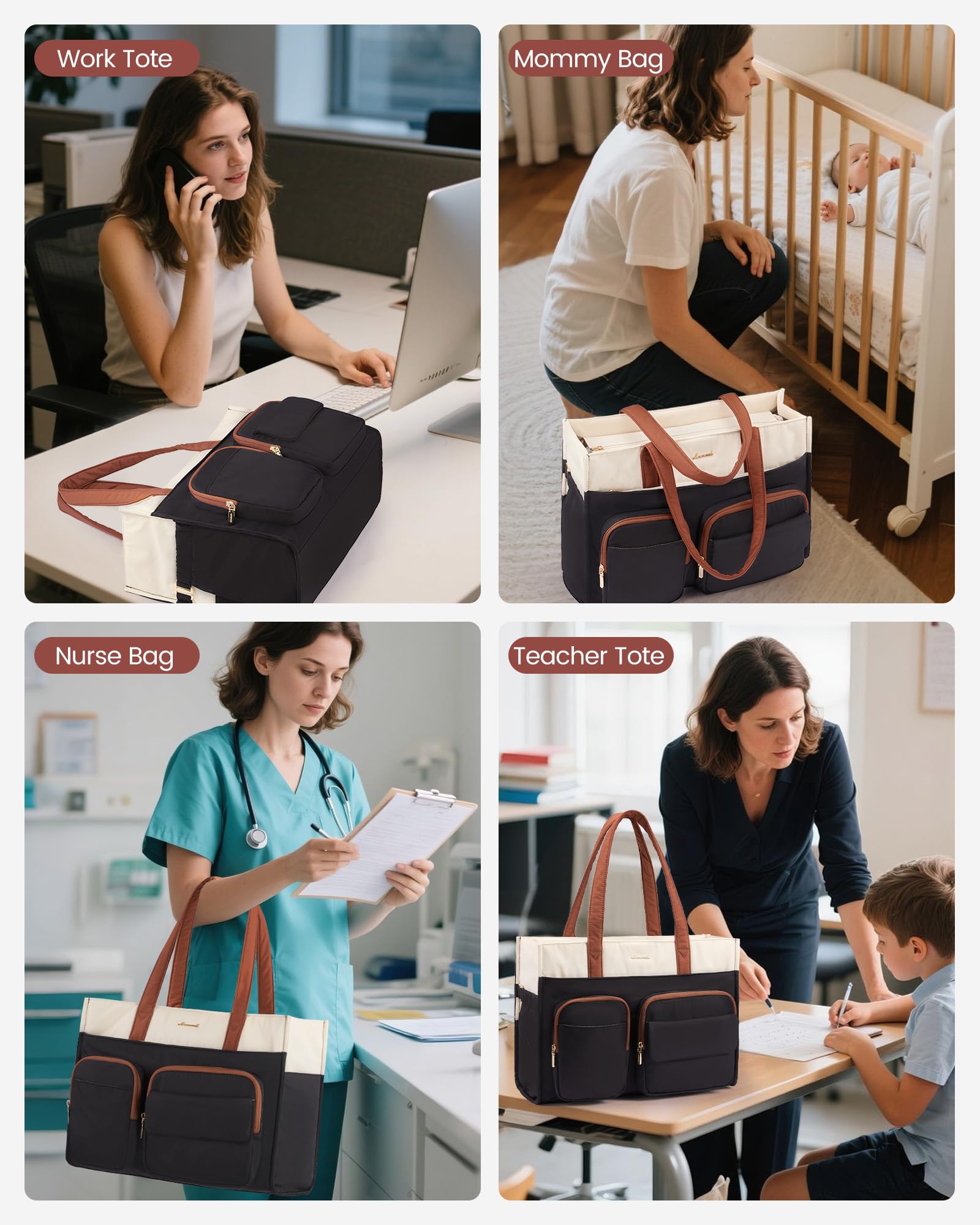 LOVEVOOK Teacher Tote Bag for Women,Multi-pocket Laptop Bag with Large Cup Holder,Nurse Bags Work Travel Computer Handbag
