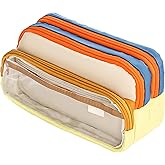 UIVXXUD 4-Layer Transparent Large Capacity Pencil Case - Ins Aesthetic Japanese Style Makeup & Supplies Organizer Pouch (Orange)