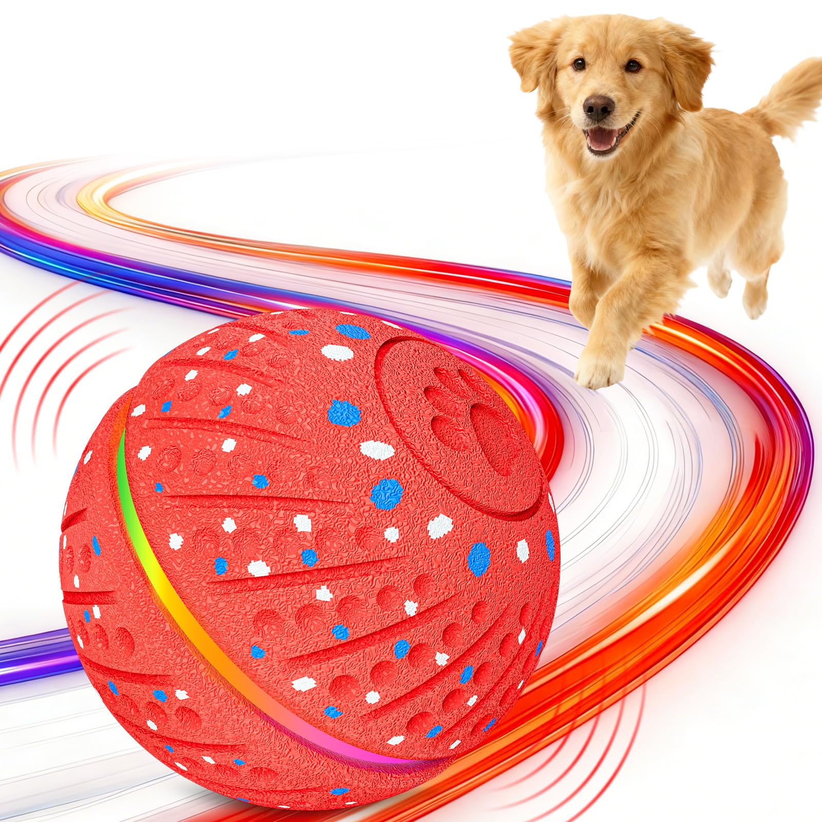 Photo 1 of Sankell Interactive Dog Toys Ball for Small Medium Dogs - Smart Moving Bouncing Dog Ball with Colorful Lights, E-TPU Material, 3 Play Modes Automatic Rolling Dogs Toy to Keep Them Busy (Red)