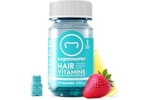 SUGARBEARHAIR SugarBearPro Hair Vitamin Gummy 1 Month Supply, Extra Strength Biotin 6000mcg for Hair Growth, Vegan Vitamin B12, MSM, Inositol, Omega 3, Elderberry, Certified Kosher, Halal, Cruelty-Free