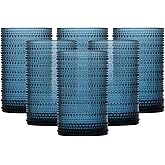 Fortessa Jupiter Beaded Hobnail Glass, 13 Ounce Iced Beverage (Set of 6), Cornflower Blue