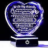 YWHL Romantic Gifts for Wife from Husband, Anniversary Birthday Gifts Ideas for Wife, To My Wife Present Crystal Keepsake with Colorful LED Base, I Love You Gift for Her