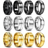 EIELO Stainless Steel Rings for Men Wedding Ring Cool Simple Band 8MM Width 12 Pcs A Ring Set Size 7-12
