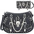 WESTERN ORIGIN Punk Gothic Skull Chain Crossbody Handbag Removable Strap Purse Women Single Shoulder Bag/Wallet Black