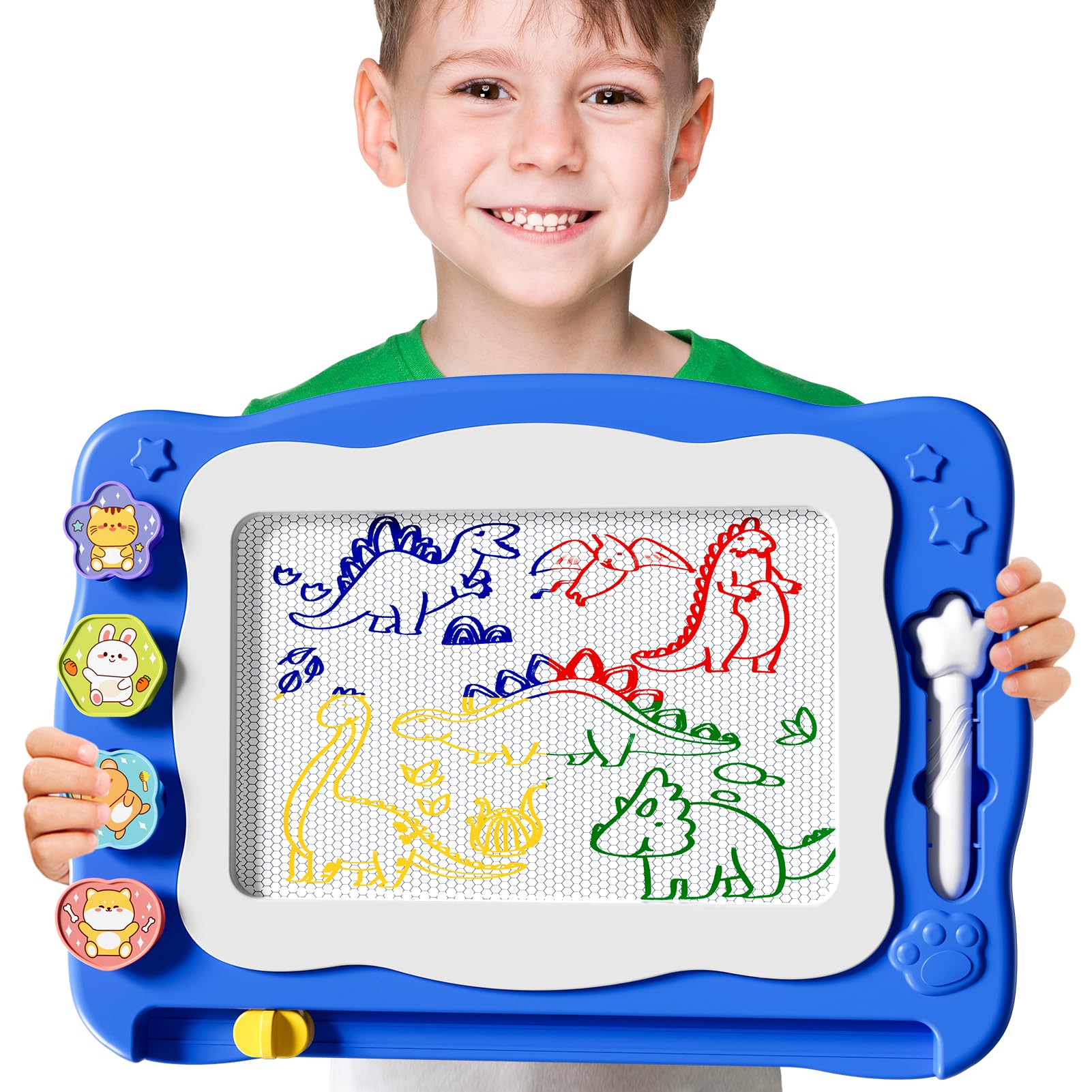 BLmukce Magnetic Drawing Board Large, Toy for Kids Age 3-7 Years, Erasable Doodle Board with 4 Colors, Educational Travel Learning Toy, Birthday Gift for 3 4 5 Year Old Girls & Boys (Blue)