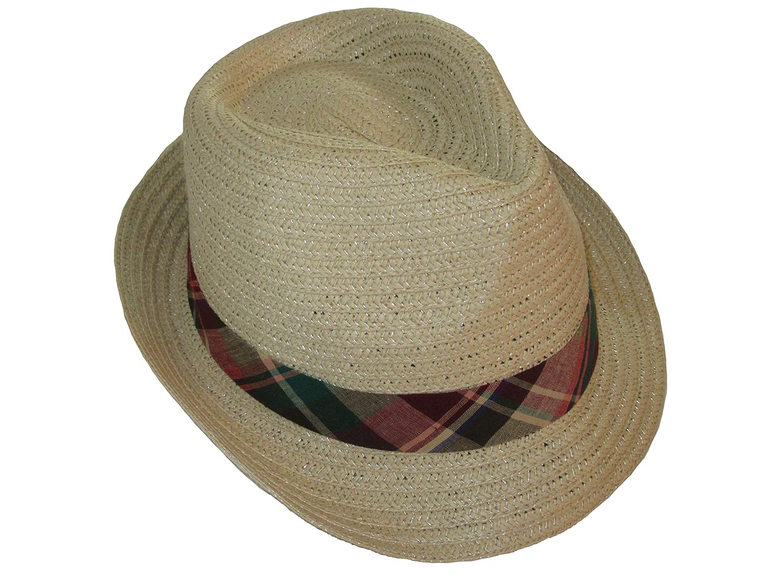Ralph Lauren Polo Mens Plaid Trim Natural Woven Fedora Hat Hats & Caps
