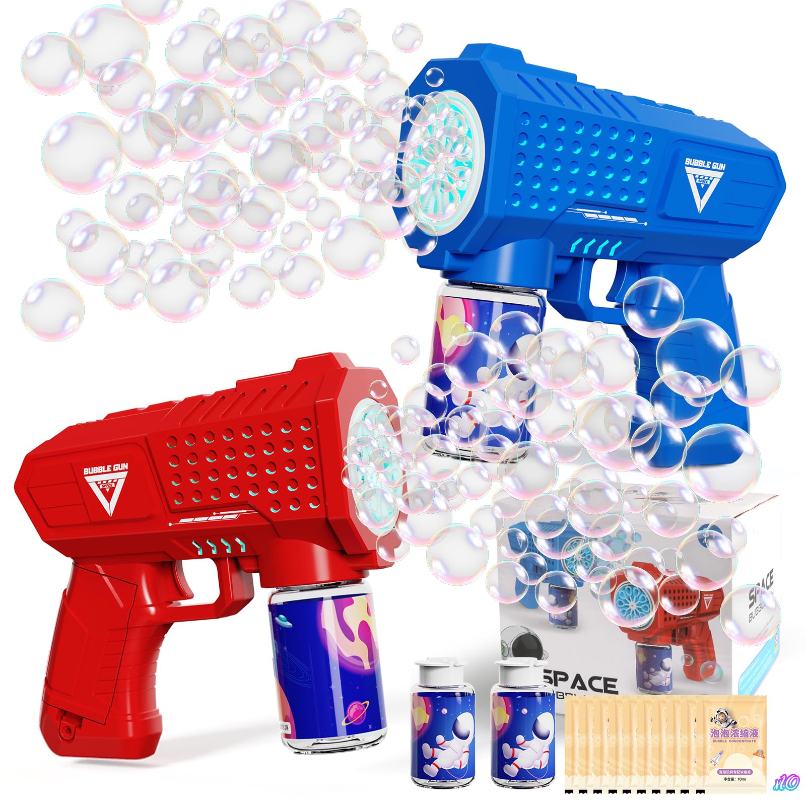 Photo 1 of **missing bubble bottles for bottom of bubble gun*** WanJJXW Bubble Gun 2 Pack with LED,Automatic Bubble Machine for Kids,Outdoor Toys Bubbles for Kids Boys and Girls 3-8 Year Old,Easter,Birthday,Party,New Year
