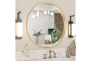 TokeShimi Brushed Gold Round Mirror 24 Inch Gold Round Vanity Bathroom Mirror for Wall Aluminum Alloy Matte Metal Frame Modern Gold Circle Mirror Fit in Minimalist Multi Style Home Decor