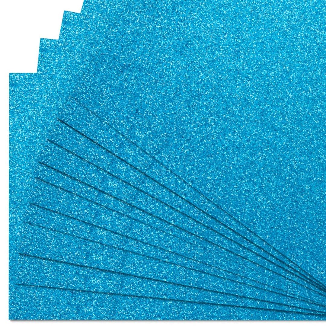 Springboard A4 Turquoise Glitter Card Sheets - 10-Pack 290gsm Non Shed Glitter Cardstock for Card Making - Compatible w/Die-Cutting Machines - Sparkly Craft Supplies