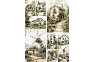 EUROPEAN EXCELLENCY Farmhouse Decoupage Paper for Furniture and Crafts, Farmhouse Rice Paper for Decoupage, Scrapbooking Paper, Arts and Crafts Supplies, A4 (Green Countryside - 2 Sheets)