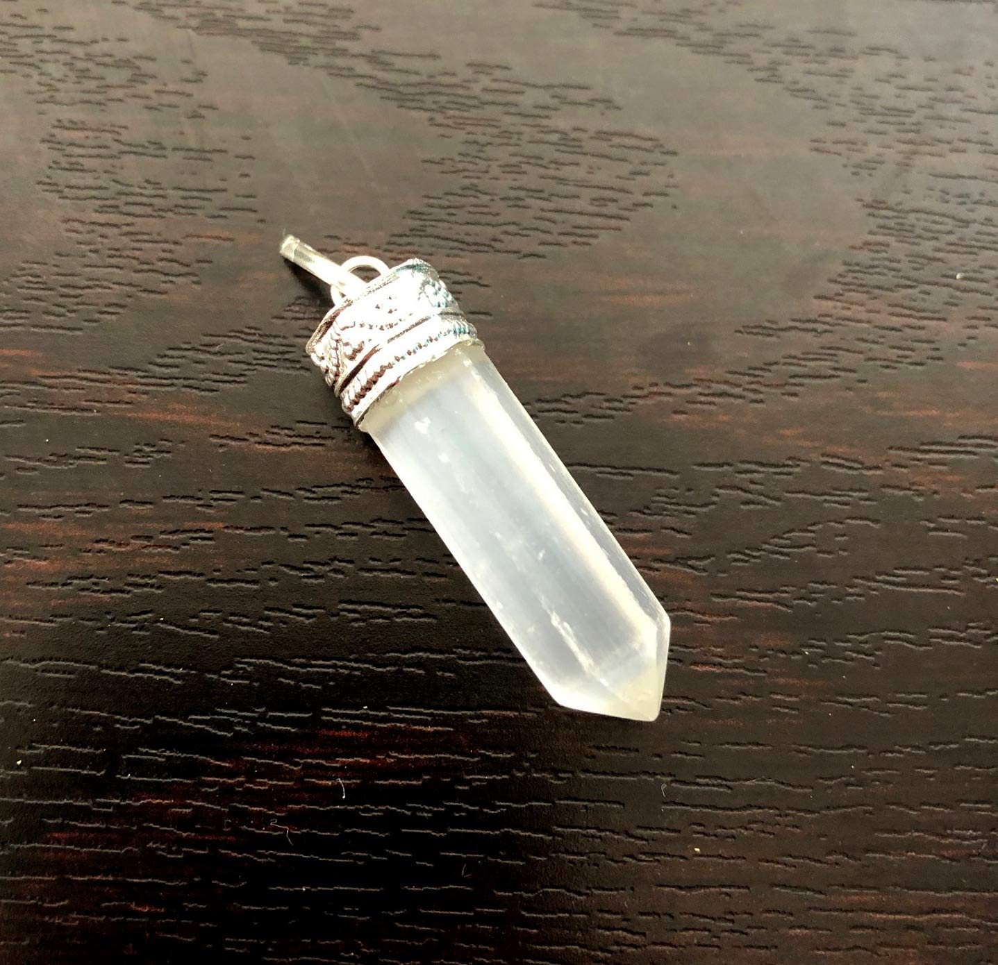 crystalmiracle Selenite Pointer Pendant 6 Faceted Reiki Energy Wellness Crystal Healing Fashion Gift Gemstone Accessory Handcrafted Love