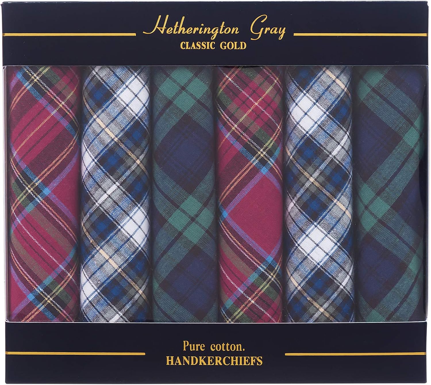 Box of 6 Tartan Handkerchiefs for Men Mixed Colours Including Red and Blue Green Mens Plaid 100% Cotton Hankies - Image 3