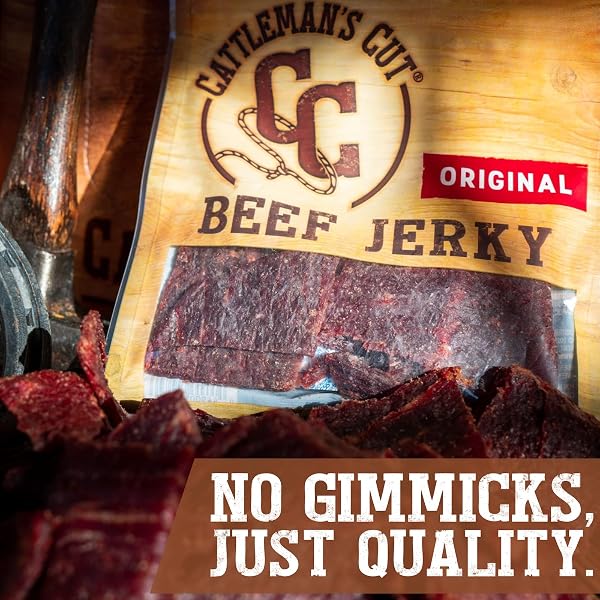 CATTLEMAN’S CUT ORIGINAL BEEF JERKY, PREMIUM MARINATED STEAK HIGH PROTEIN MEAT SNACKS, KETO FRIENDLY, GLUTEN FREE, CARNIVORE TRAVEL SNACK, RESEALABLE BAG, 10 OUNCES